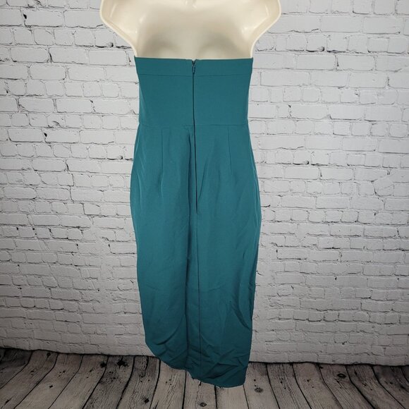 Lovers + Friends Green Strapless Asymmetric Slit Stretch Midi Dress USA Medium M - Picture 2 of 15